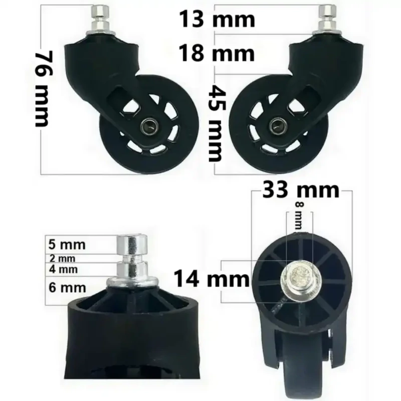 Hachi bőrönd kerék 76x33 mm, fekete színben