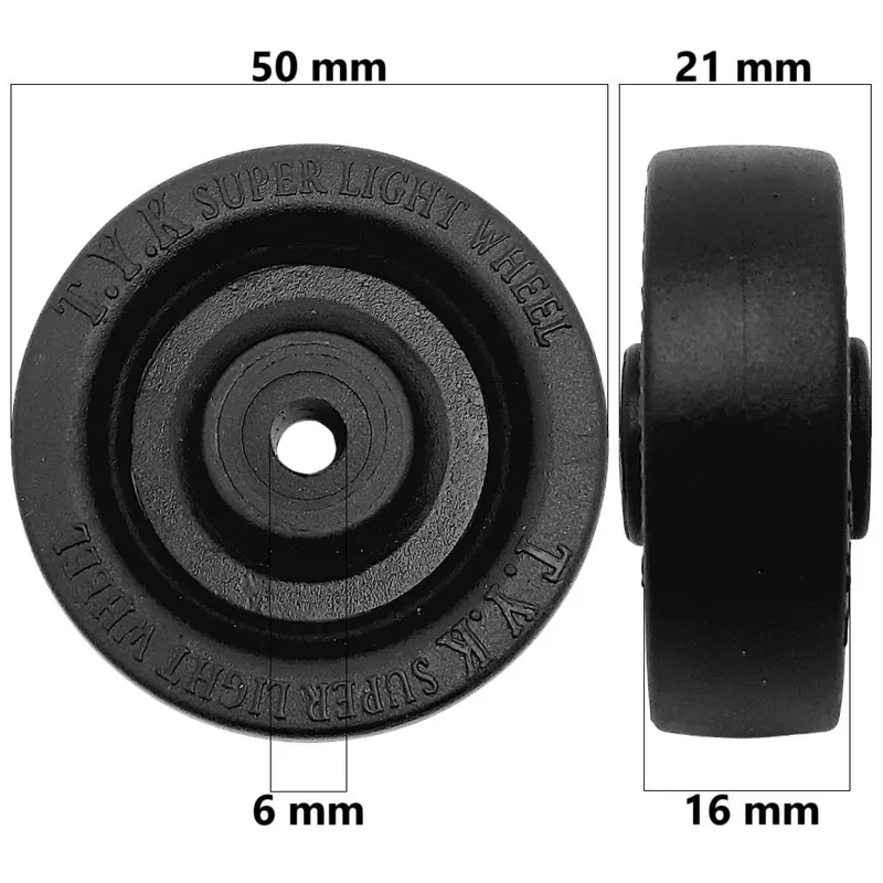 Bőrönd kerék 50x21x6 mm, fekete színben