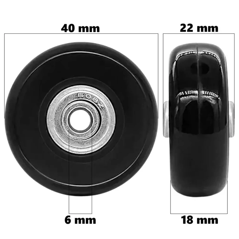 Bőrönd kerék 40x22x6 mm, fekete színben