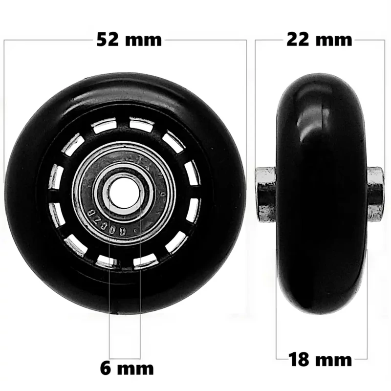 Bőrönd kerék 52x22x6 mm, fekete színben
