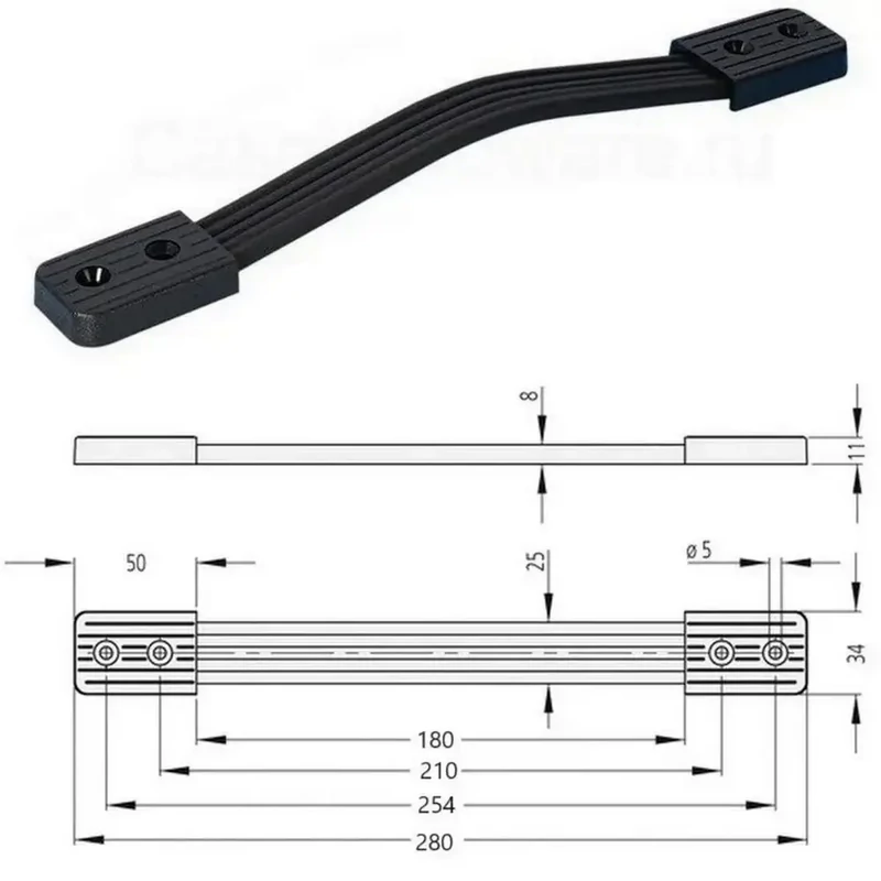 Bőrönd fogantyú 280x34x11mm, fekete színben