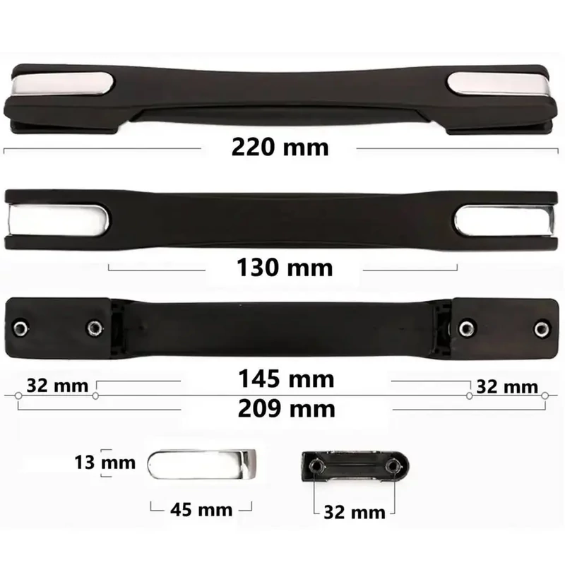 Bőrönd fogantyú 220x25x18mm, fekete-szürke színben