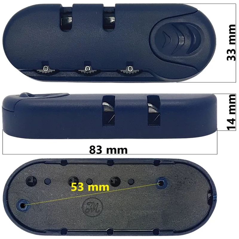 Bőrönd számzár 83x33x14 mm, sötétkék színben