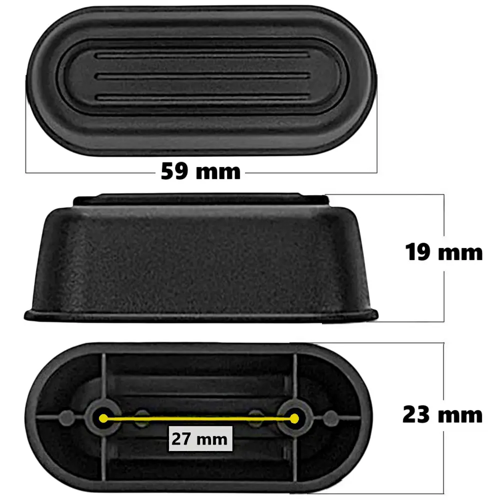 Bőrönd oldaltámasztó 59x19x23 mm, fekete színben