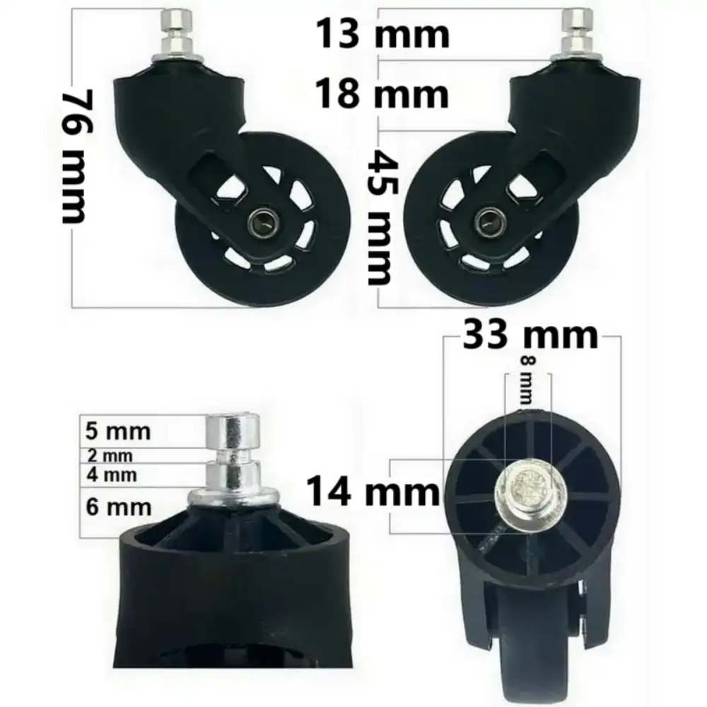 Hachi bőrönd kerék 76x33 mm, fekete színben