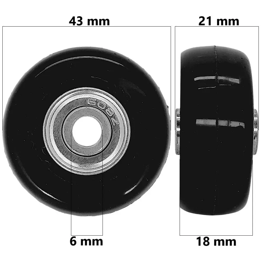 Bőrönd kerék 43x21x6 mm, fekete színben