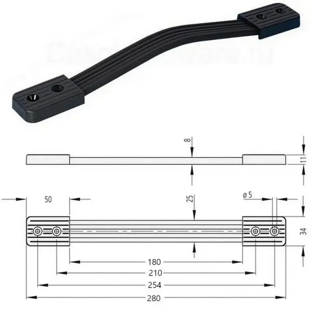Bőrönd fogantyú 280x34x11mm, fekete színben