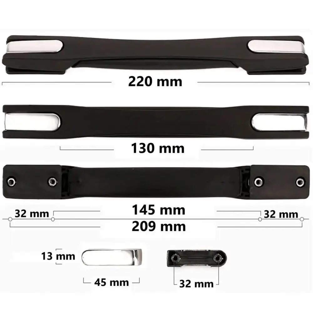 Bőrönd fogantyú 220x25x18mm, fekete-szürke színben