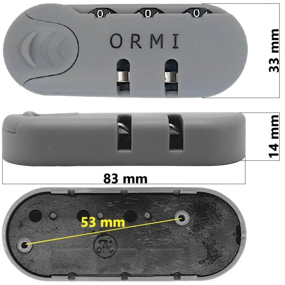 Bőrönd számzár 83x33x14 mm, szürke színben