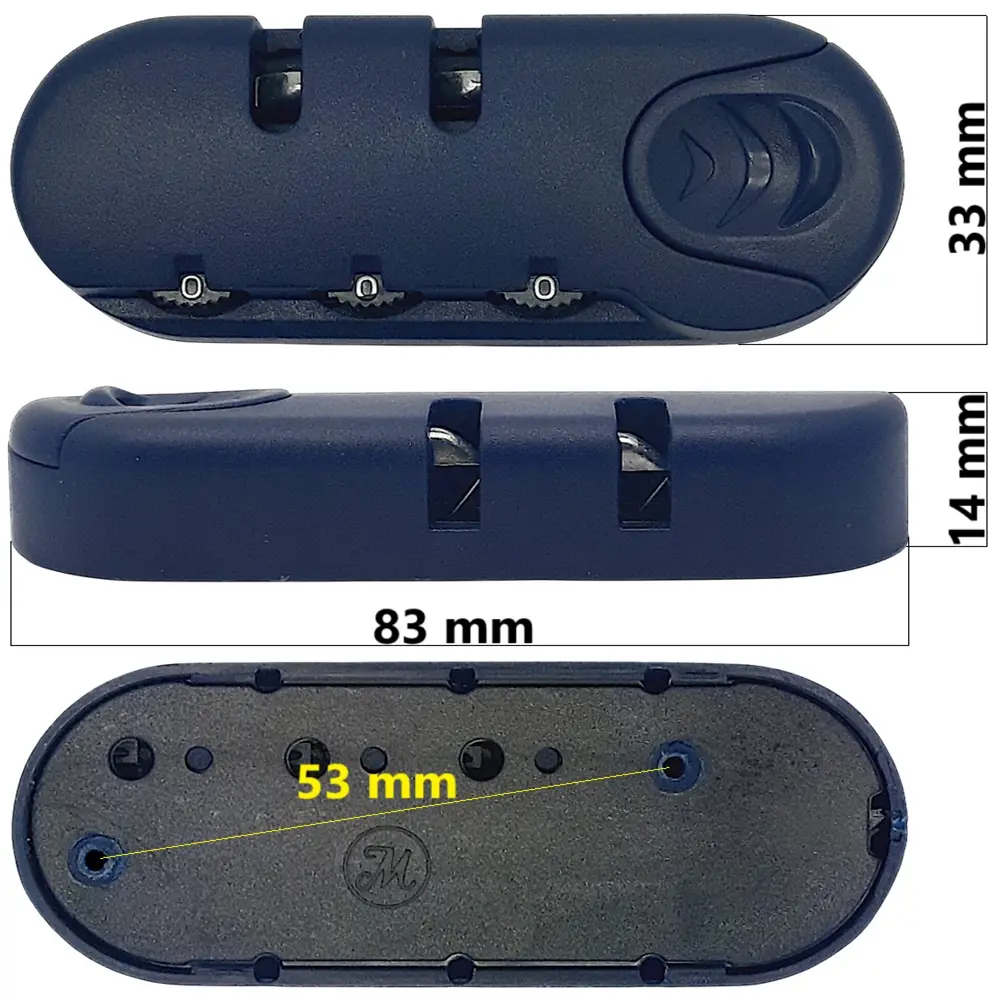 Bőrönd számzár 83x33x14 mm, sötétkék színben